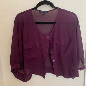 Half sleeve mesh button-up